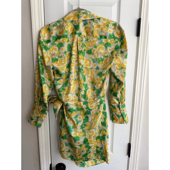 Zara Yellow Green Floral Paisley Print Silky Wrap Shirt Dress size XS - Picture 11 of 11